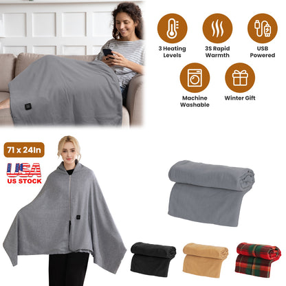 USB Heated Shawl with 3 Heat Levels and Zipper