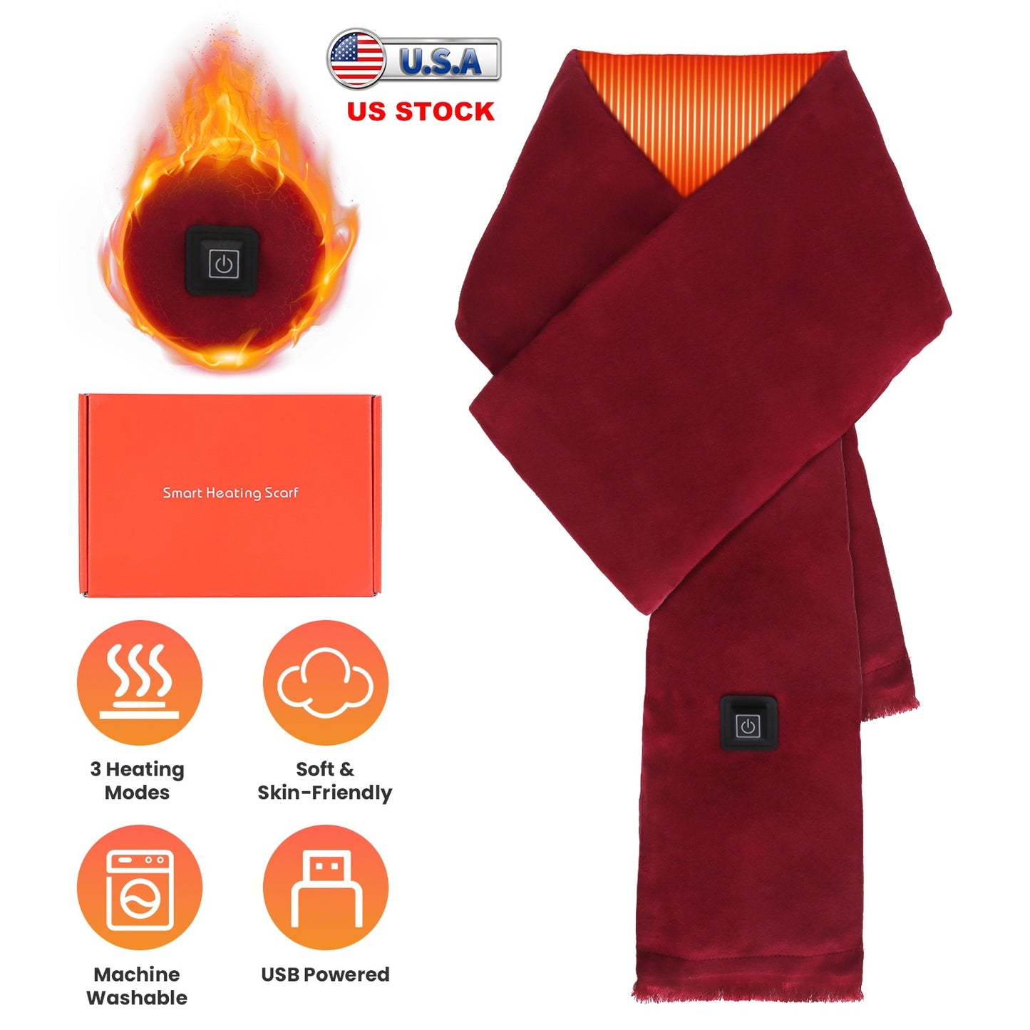 USB Heated Winter Scarf with 3 Temperature Settings