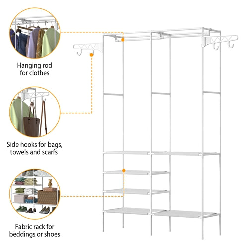 Freestanding Garment Rack with Shelves and Hanging Rods