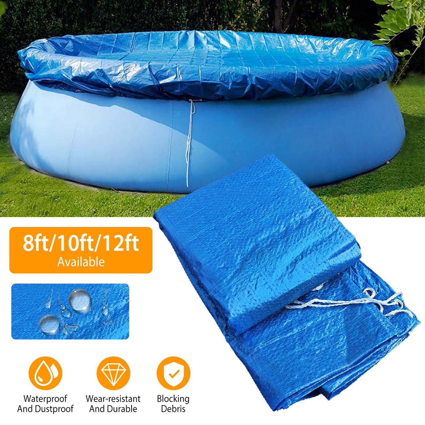 Round Pool Cover 10ft Waterproof Dustproof Protector