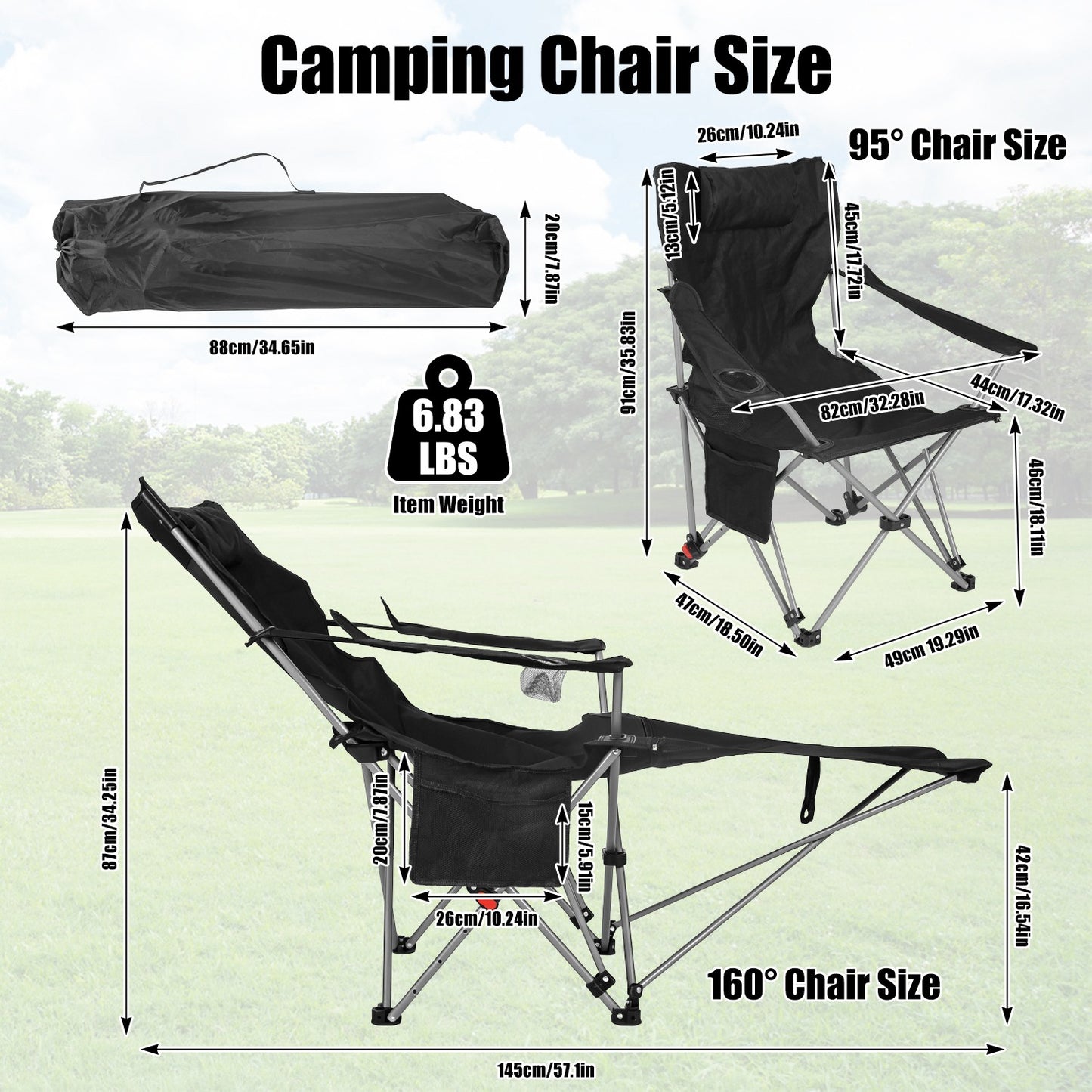 Reclining Camping Chair with Footrest - 4-Position Adjustable