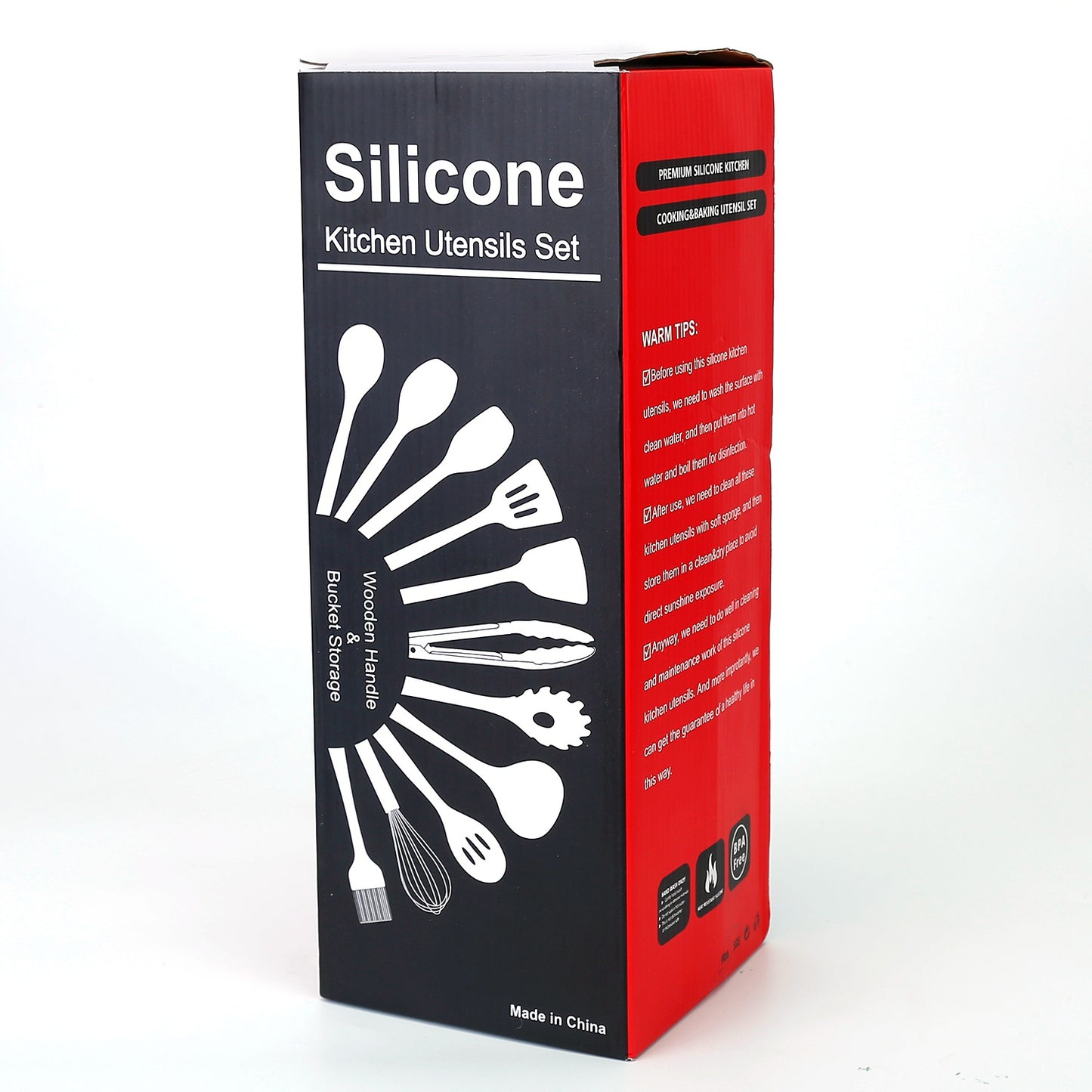 Silicone Cooking Utensil Set, 11-Piece with Wooden Handles