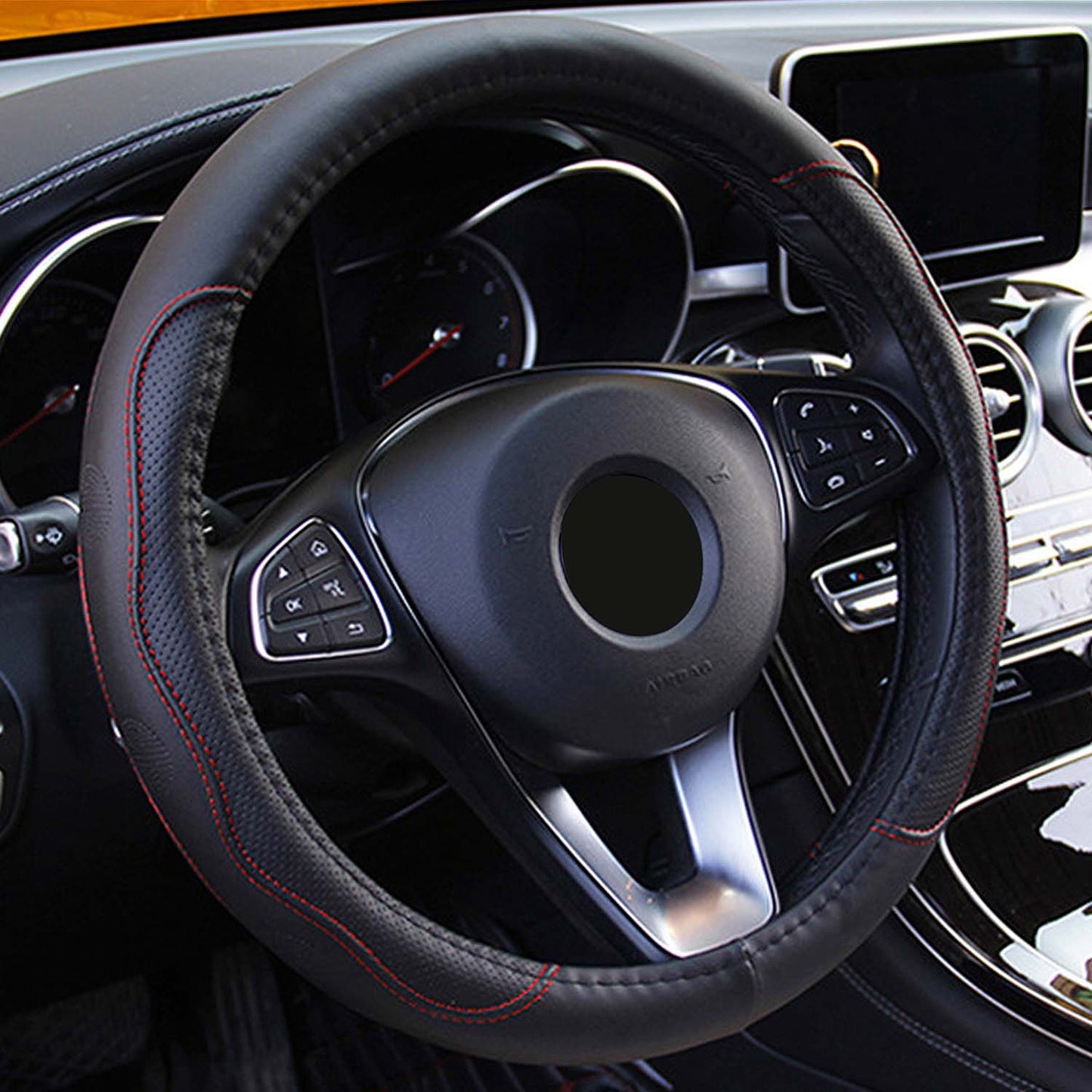 Steering Wheel Cover 14.5-15" Universal Fiber Leather
