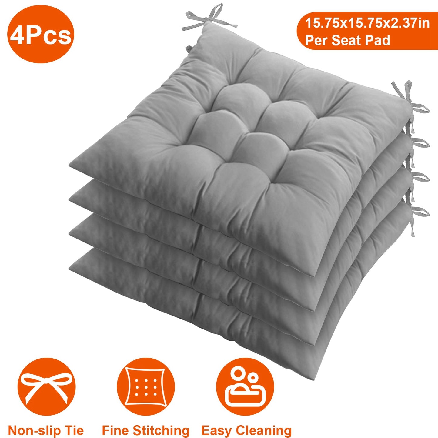 Square Chair Cushion Pads with Ties - 15.75" (Set of 4)