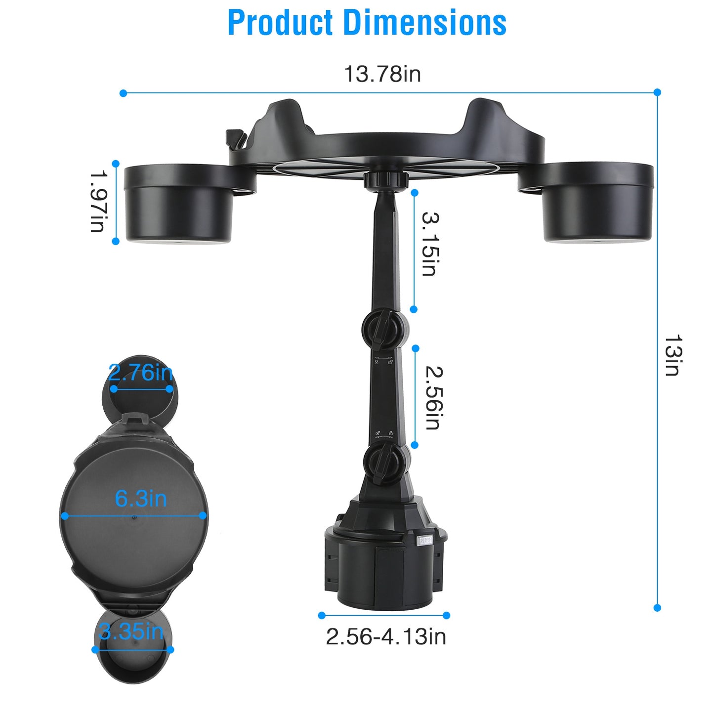 Car Cup Holder Expander with 360° Rotating Tray & Phone Slot