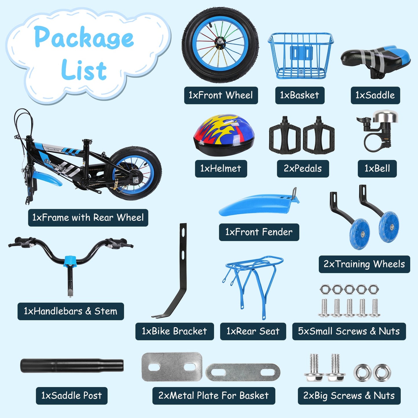 Kids' Bike with Training Wheels, Helmet & Basket Ages 2-4