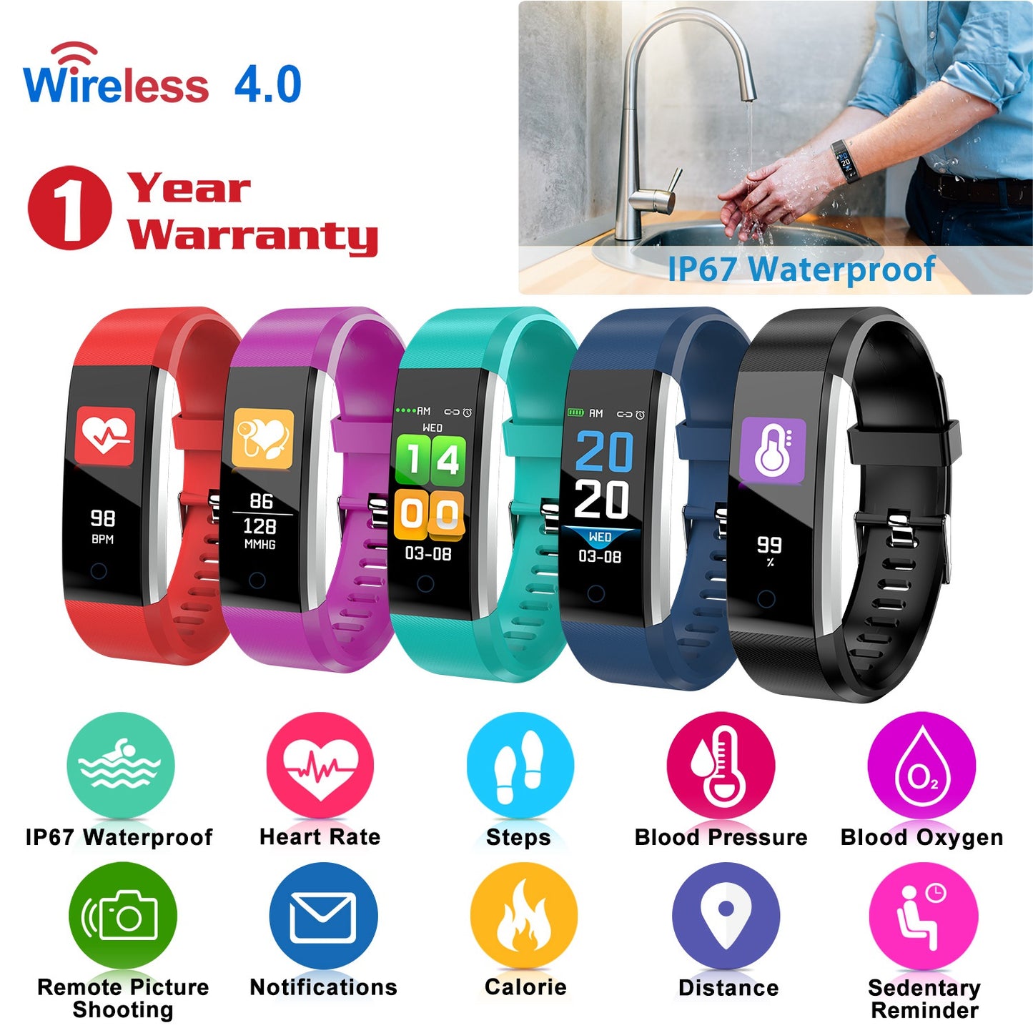 Fitness Tracker with Heart Rate Monitor & Sleep Tracking
