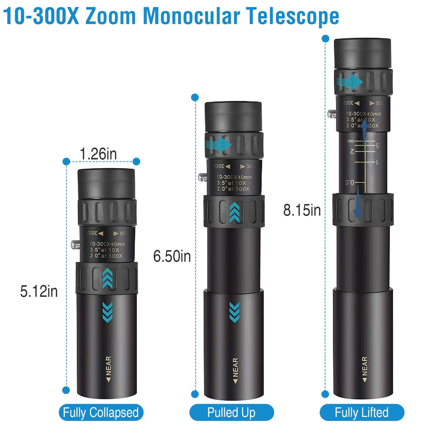 Monocular Telescope 10X-300X Zoom with Phone Holder & Tripod