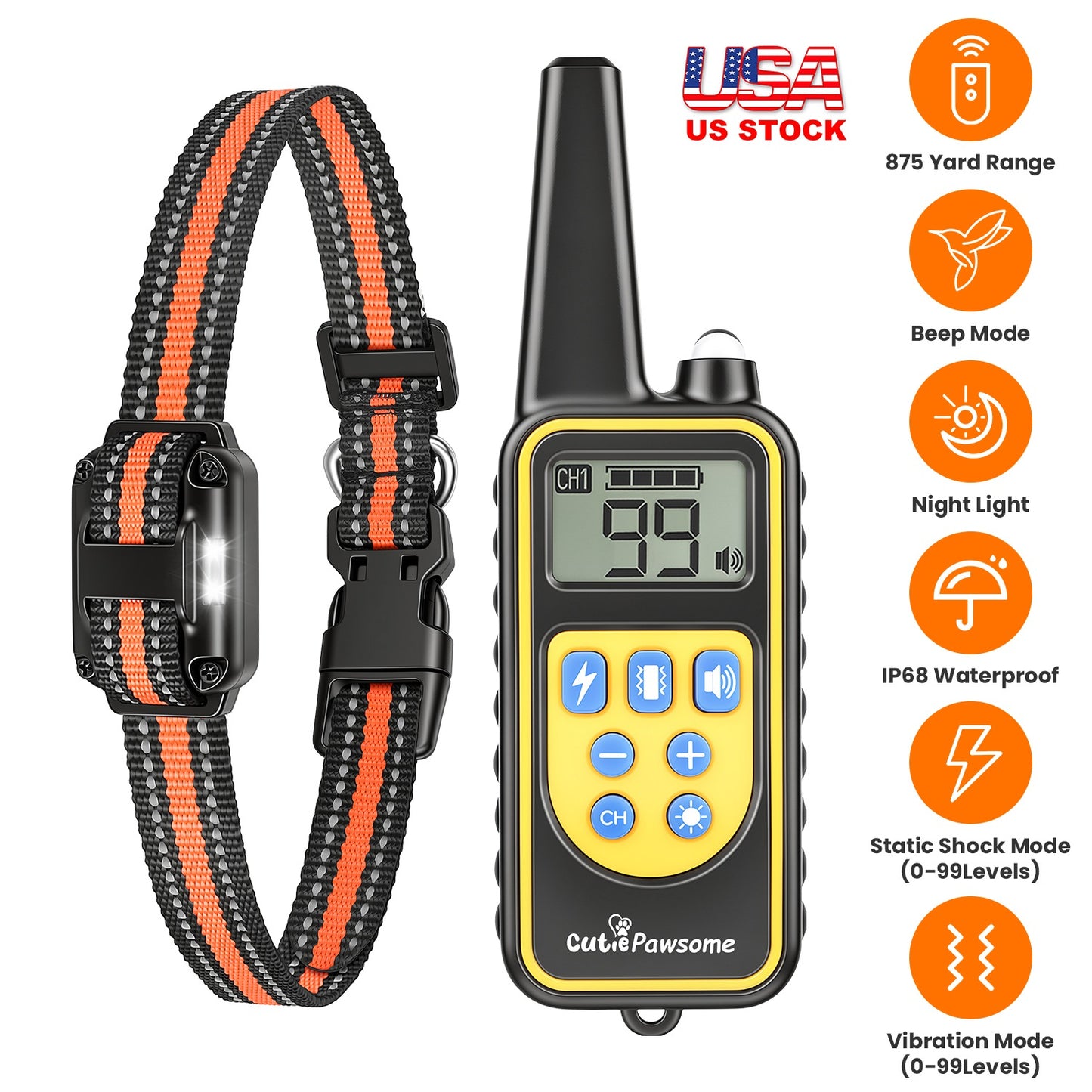 Dog Training Collar Receiver with Adjustable Belt IP67 Waterproof