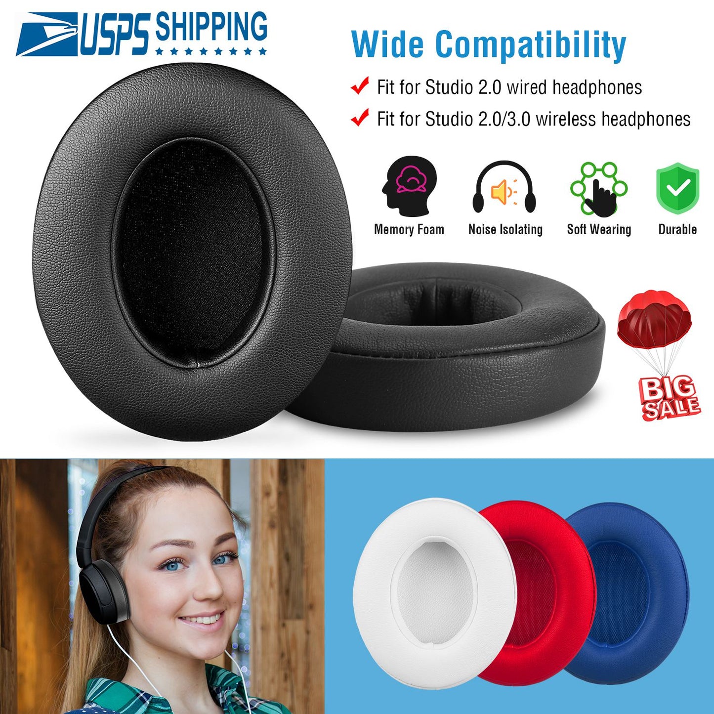 Replacement Ear Pads for Beats Studio 2.0/3.0 Headphones