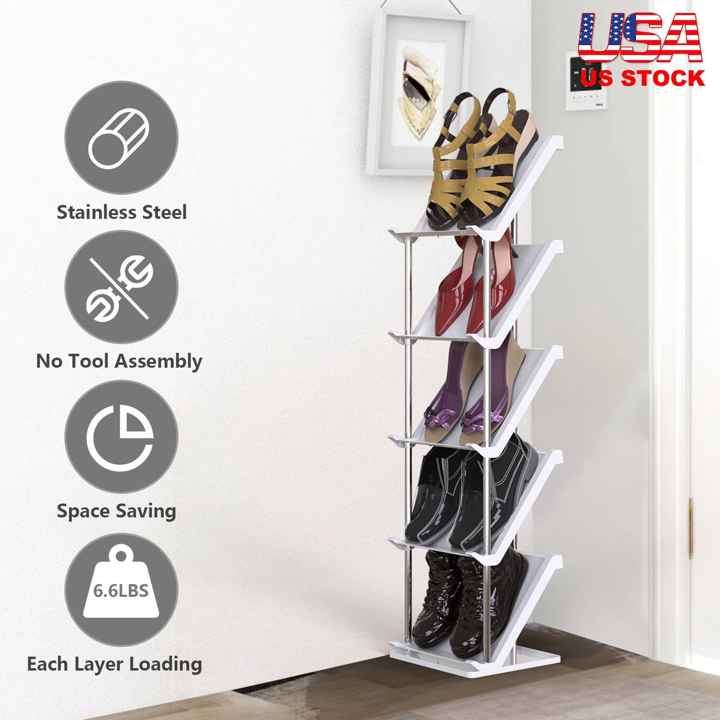 5-Tier Vertical Shoe Rack - Space-Saving Stackable Organizer