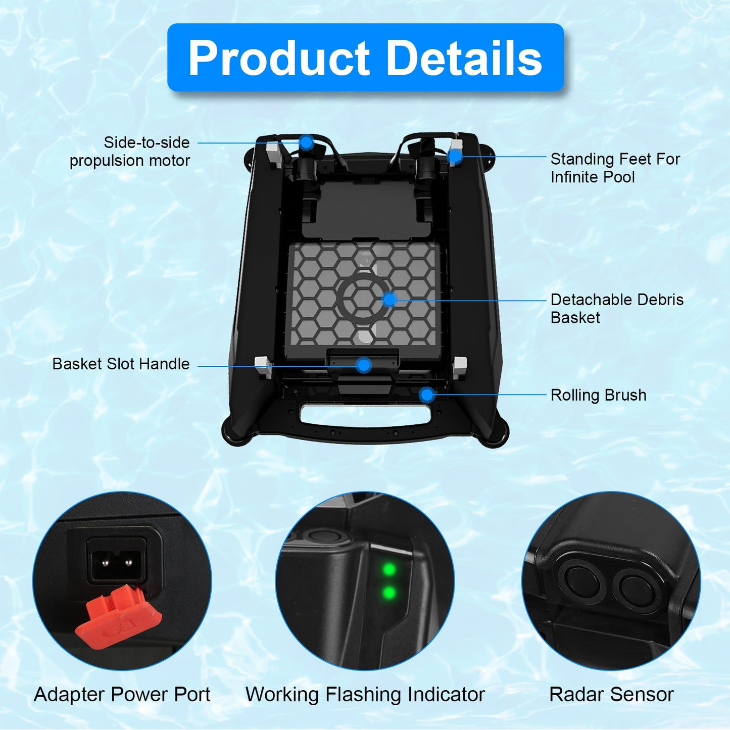Solar Robotic Pool Skimmer with Dual Charging & App Control