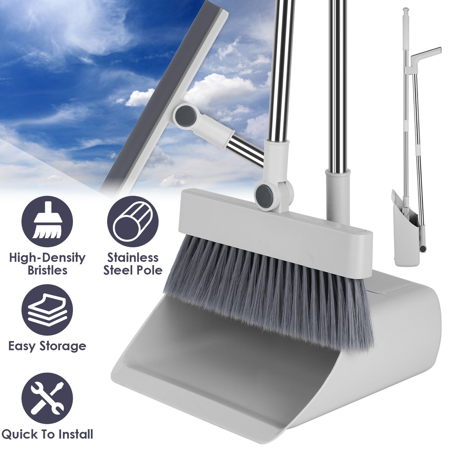 4-in-1 Broom and Dustpan Combo Set with Squeegee