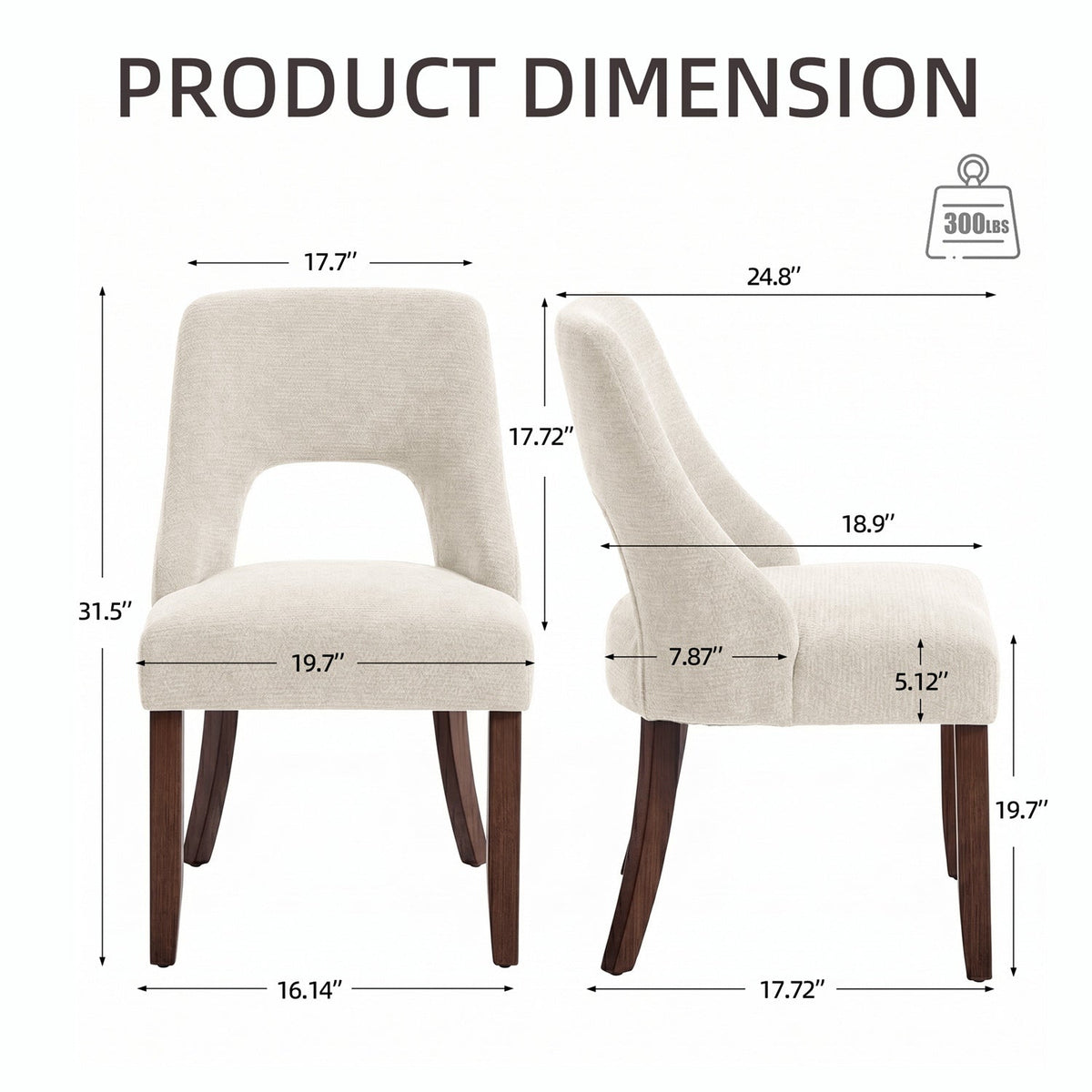 Upholstered Dining Chairs Set of 2 with Curved Rubberwood Legs