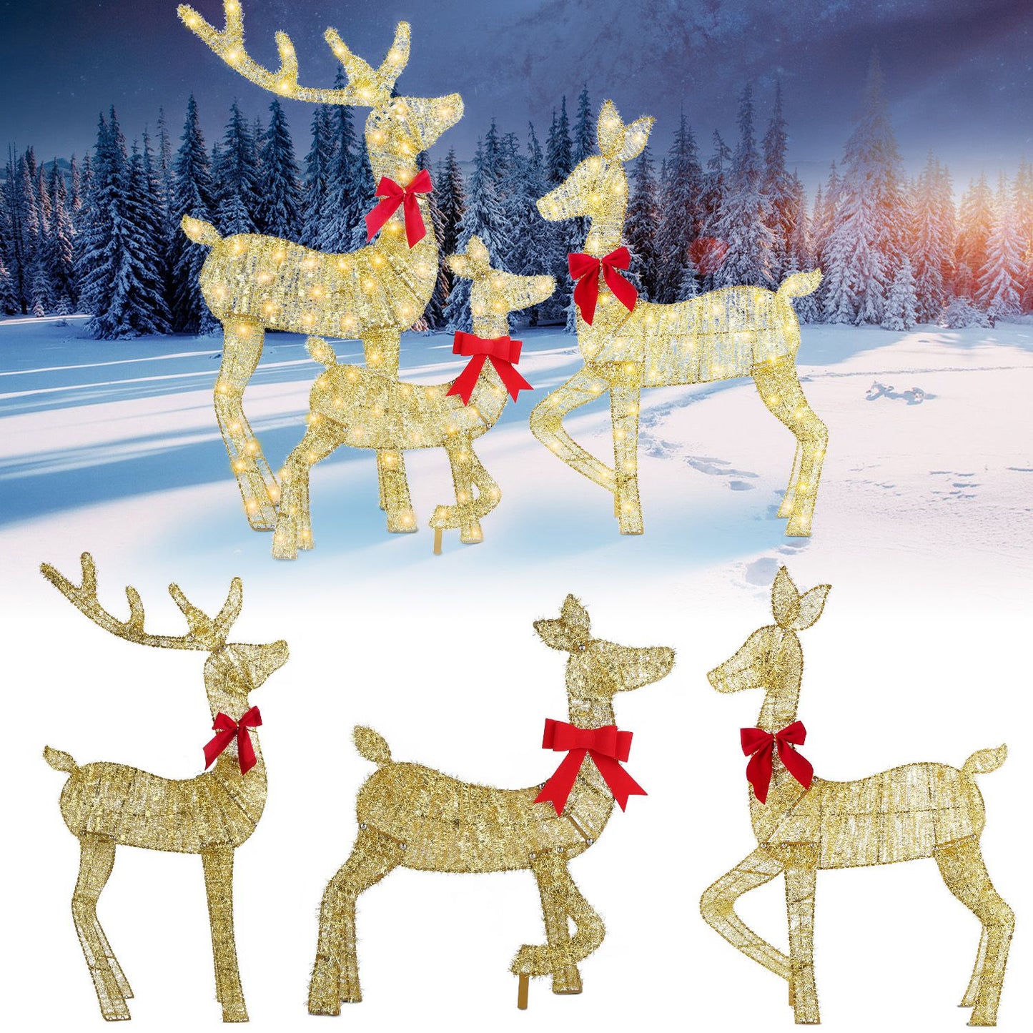 Lighted Christmas Deer Family Set - 3 Piece Indoor Outdoor Display