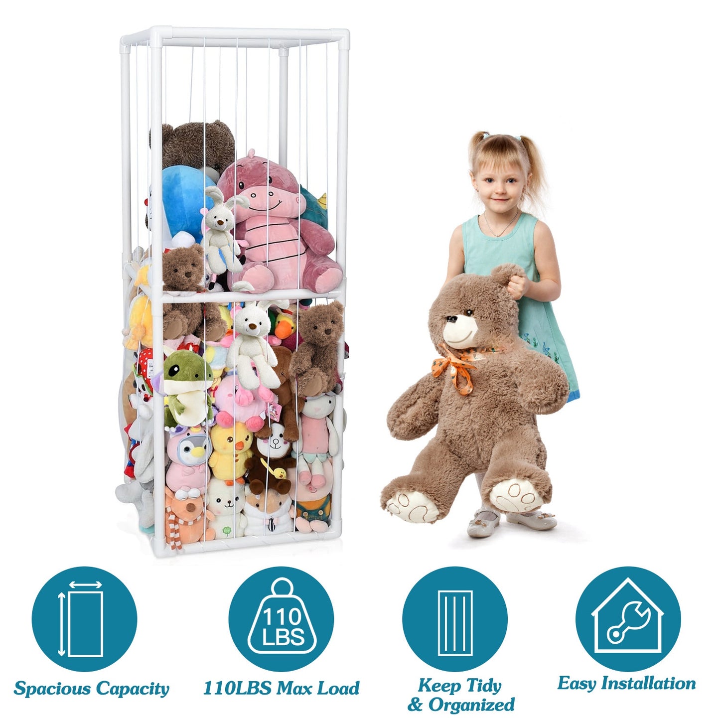 Stuffed Animal Storage Organizer - 63" Tall Standing Cage