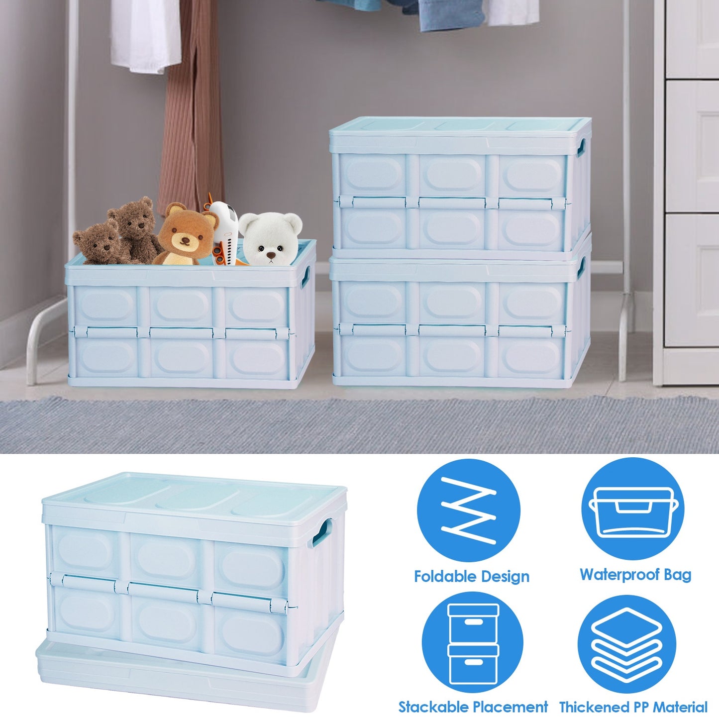 Collapsible Storage Bins with Lids - 2 Pack Stackable Organizer