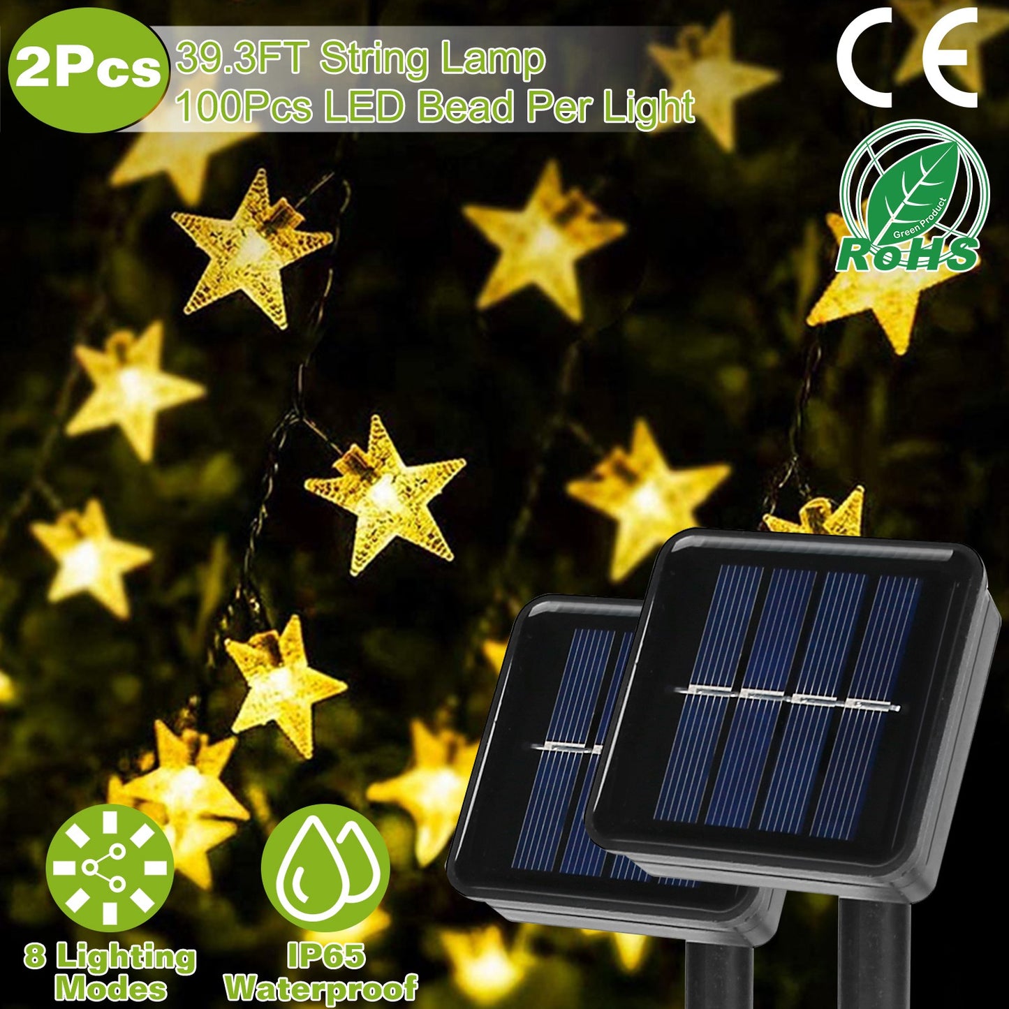 Solar Star String Lights 39.3ft 100 LED Waterproof Outdoor