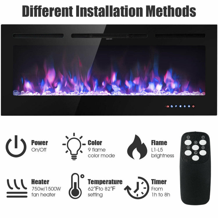 50" Electric Fireplace – Wall Mounted