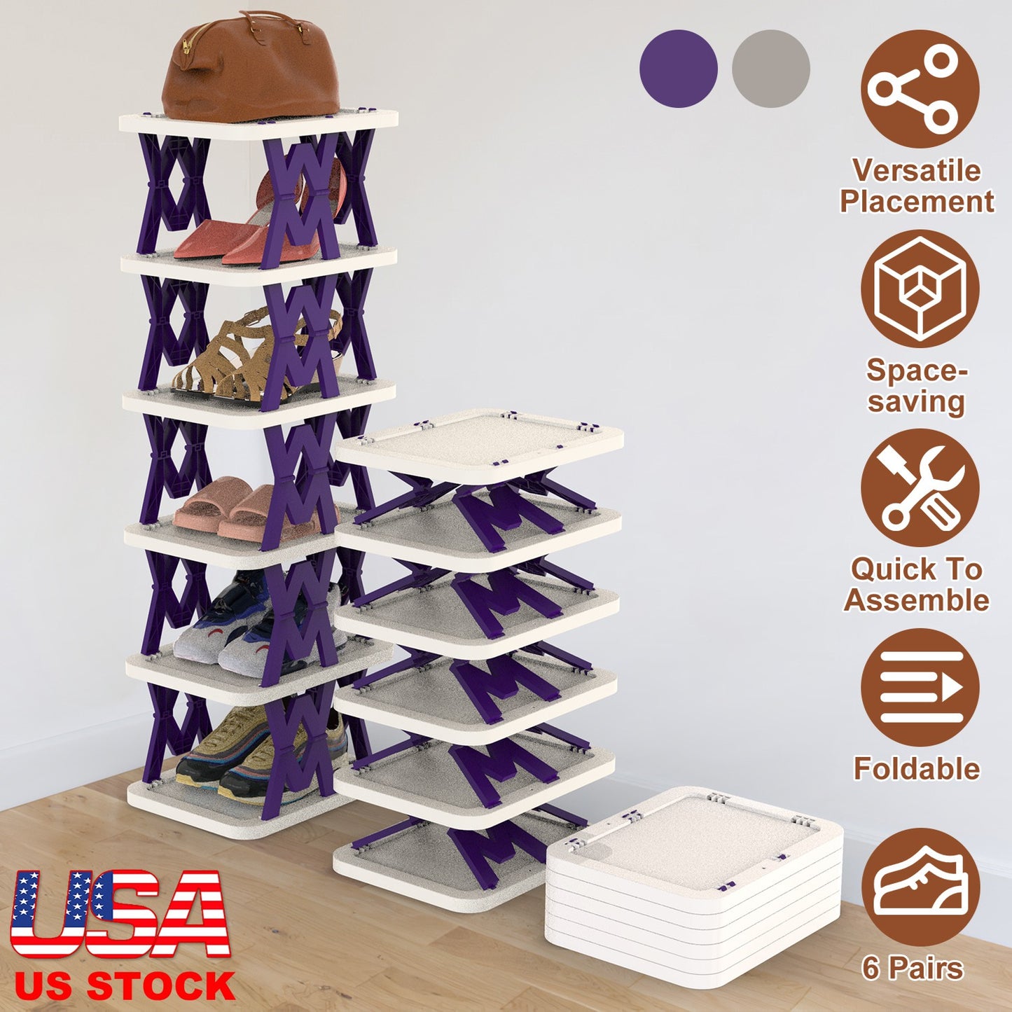 6-Tier Foldable Shoe Rack - Vertical Space Saving Organizer