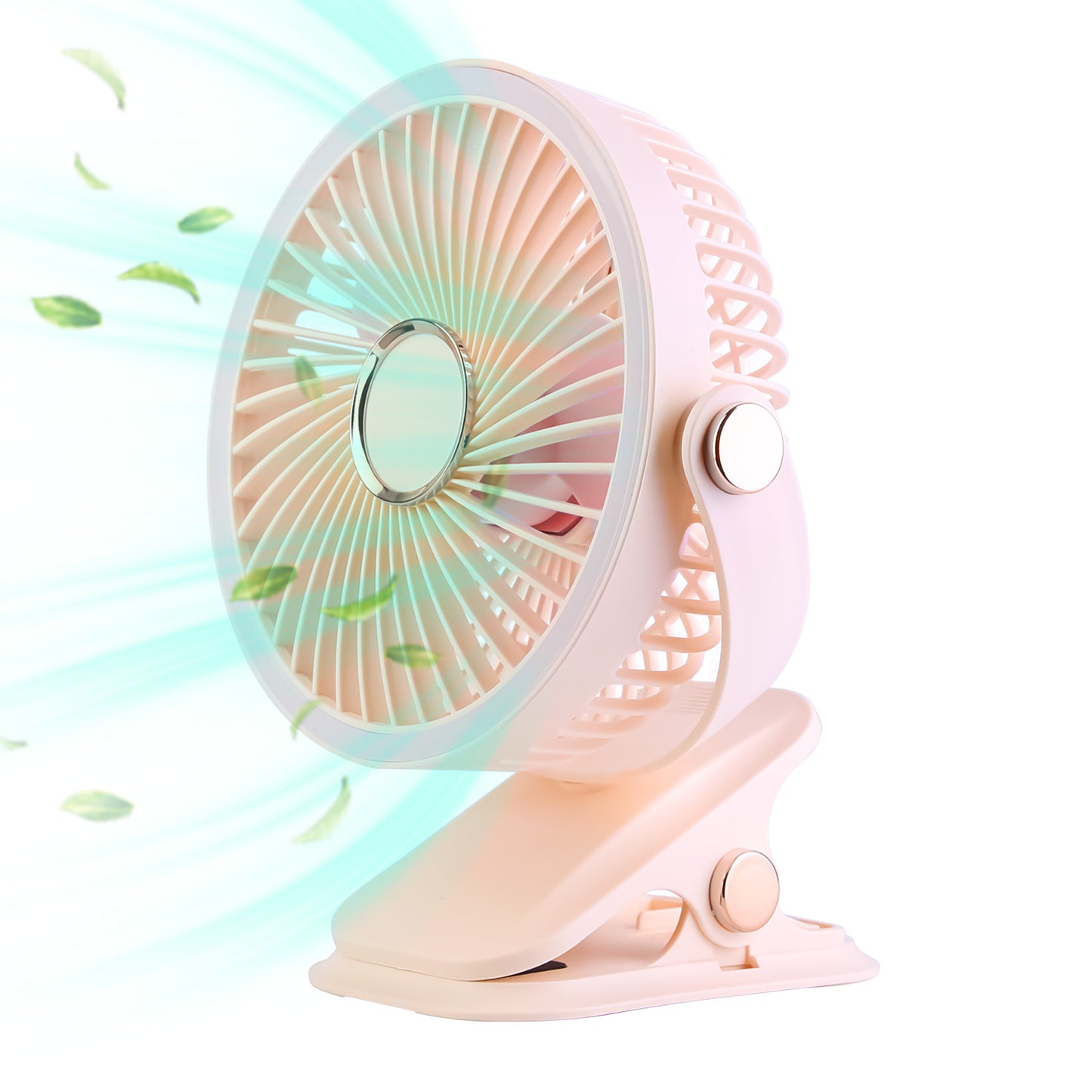Clip-On Fan with 5 Speeds, LED Light & 720° Rotation