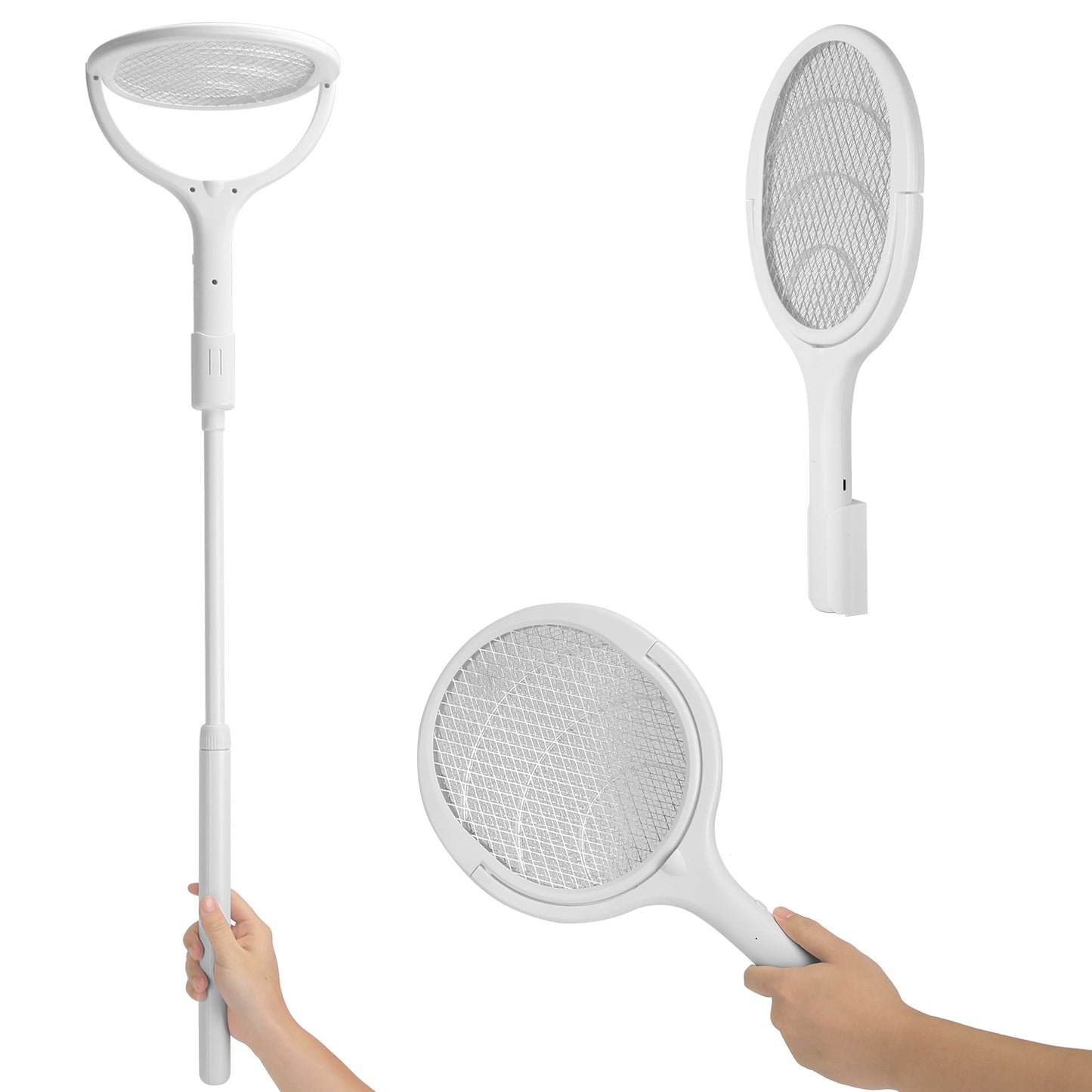 Electric Bug Zapper Racket with 90° Rotating Head & Extension