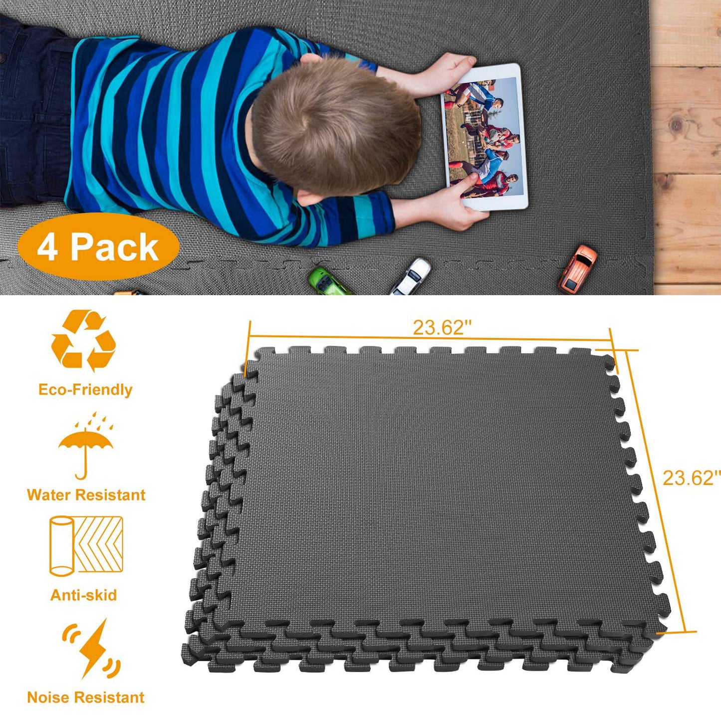 Interlocking Foam Floor Mats – 4-Pack EVA Puzzle Tiles