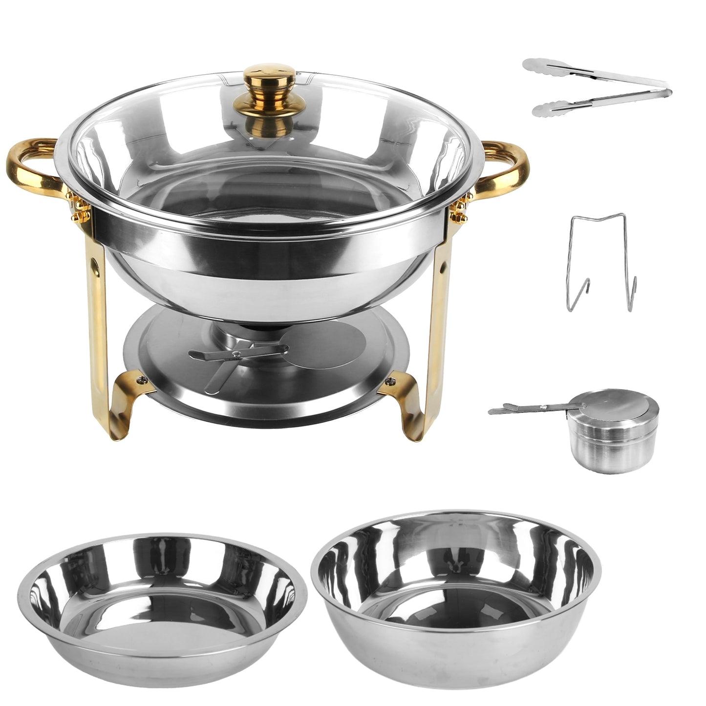 Chafing Dish Buffet Set 4-Pack 4.76QT Round Stainless Steel