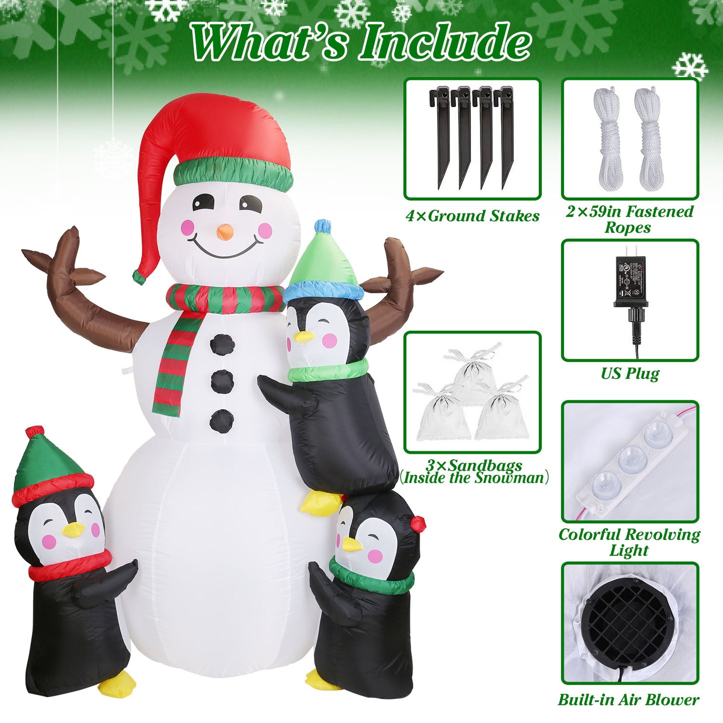 Christmas Inflatable Snowman with Penguins 5.9FT LED Outdoor