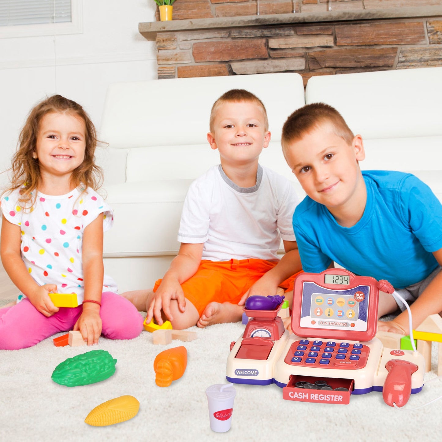 Kids Cash Register Pretend Play Toy with Scanner & Accessories