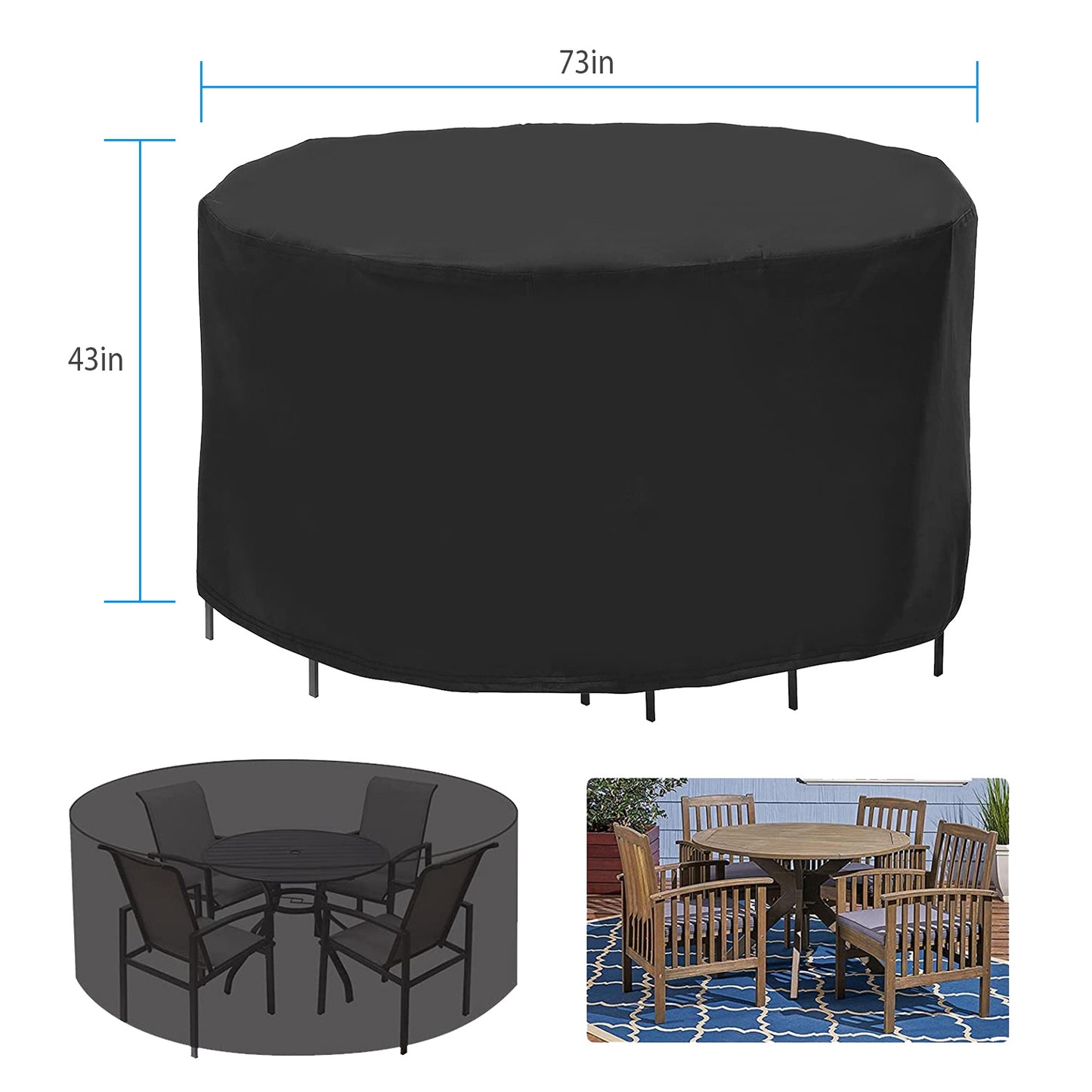 Round Patio Furniture Cover 73x43in - UV & Water Resistant