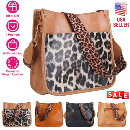 Women Fashion Leather Crossbody Bag Shoulder Bag Casual Handbag with Flexible Wearing Styles Adjustable Guitar Strap