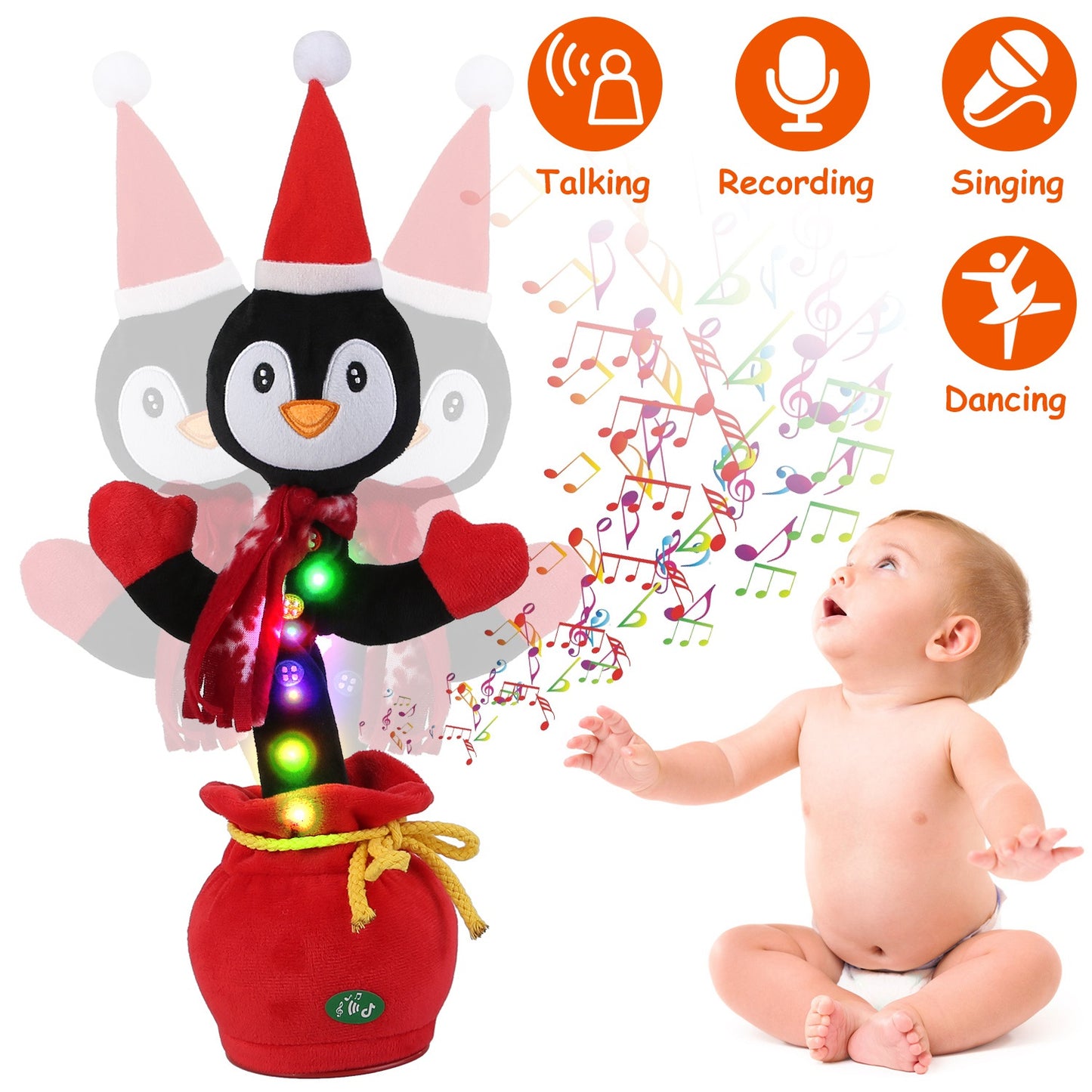 Dancing Christmas Plush Toy with Music, Lights & Recording