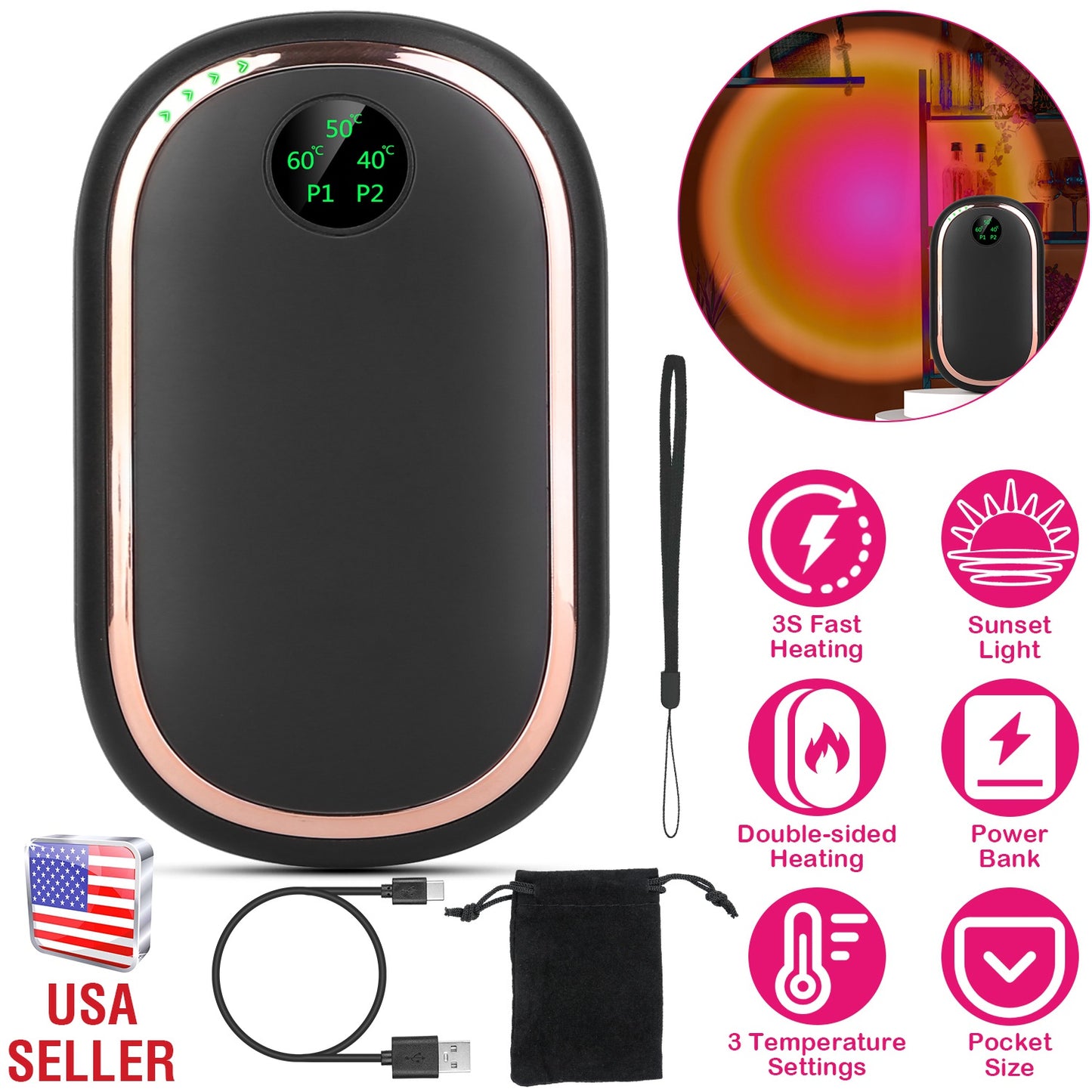 Rechargeable Hand Warmer with Power Bank & Digital Display