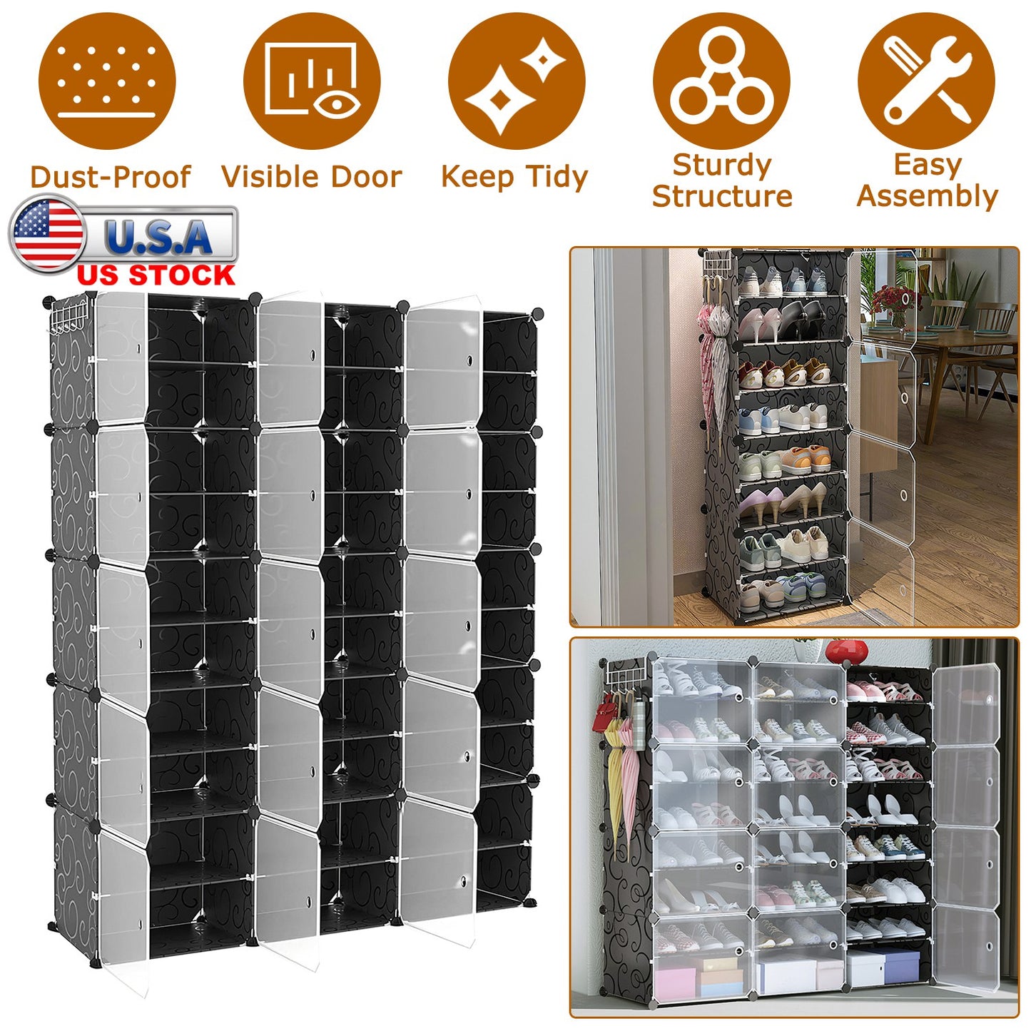 8-Tier Shoe Rack Organizer with Transparent Doors, 32 Pairs
