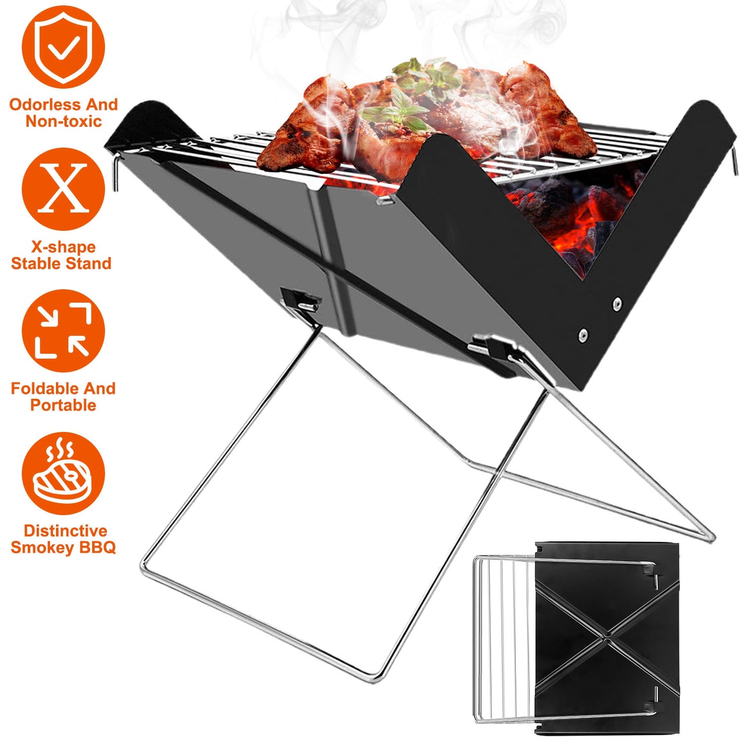 Foldable Charcoal BBQ Grill - Portable X-Shape Design