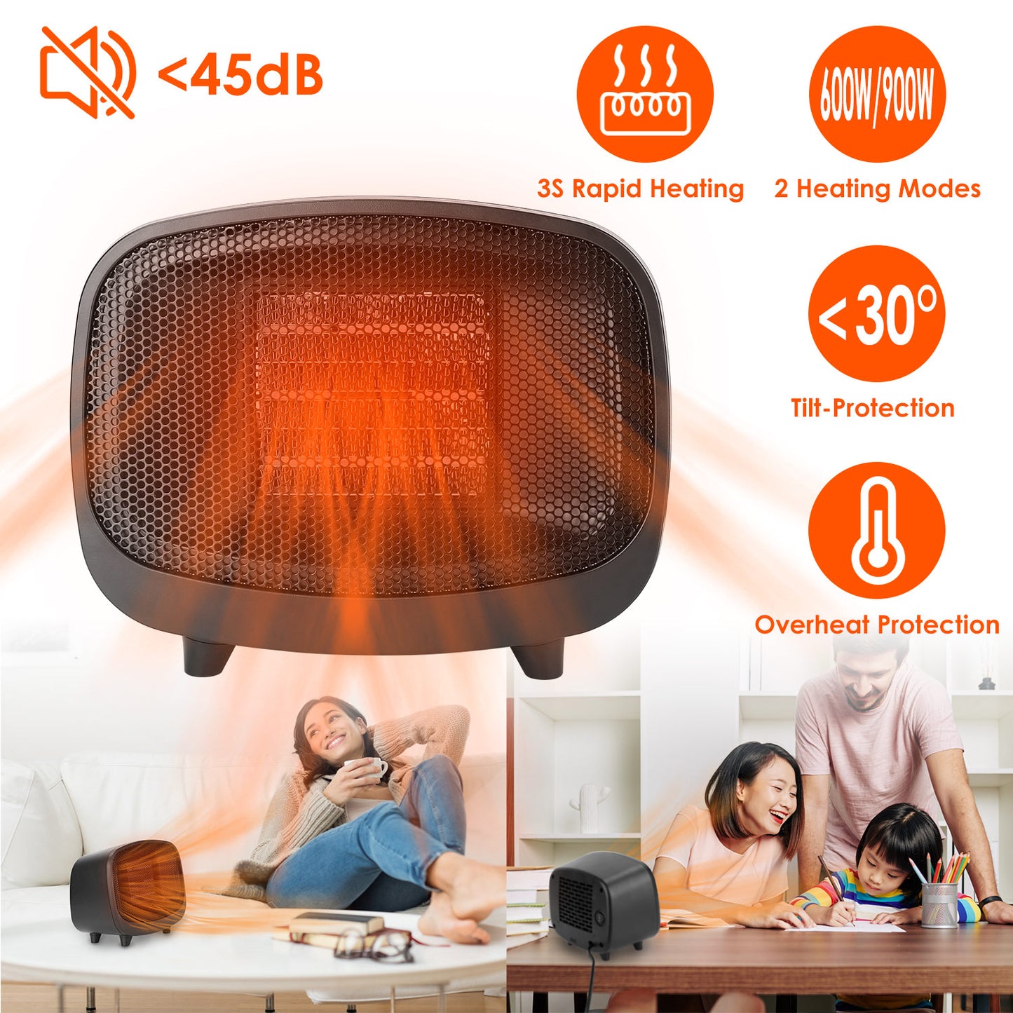 Portable PTC Ceramic Space Heater with Tip-Over Protection