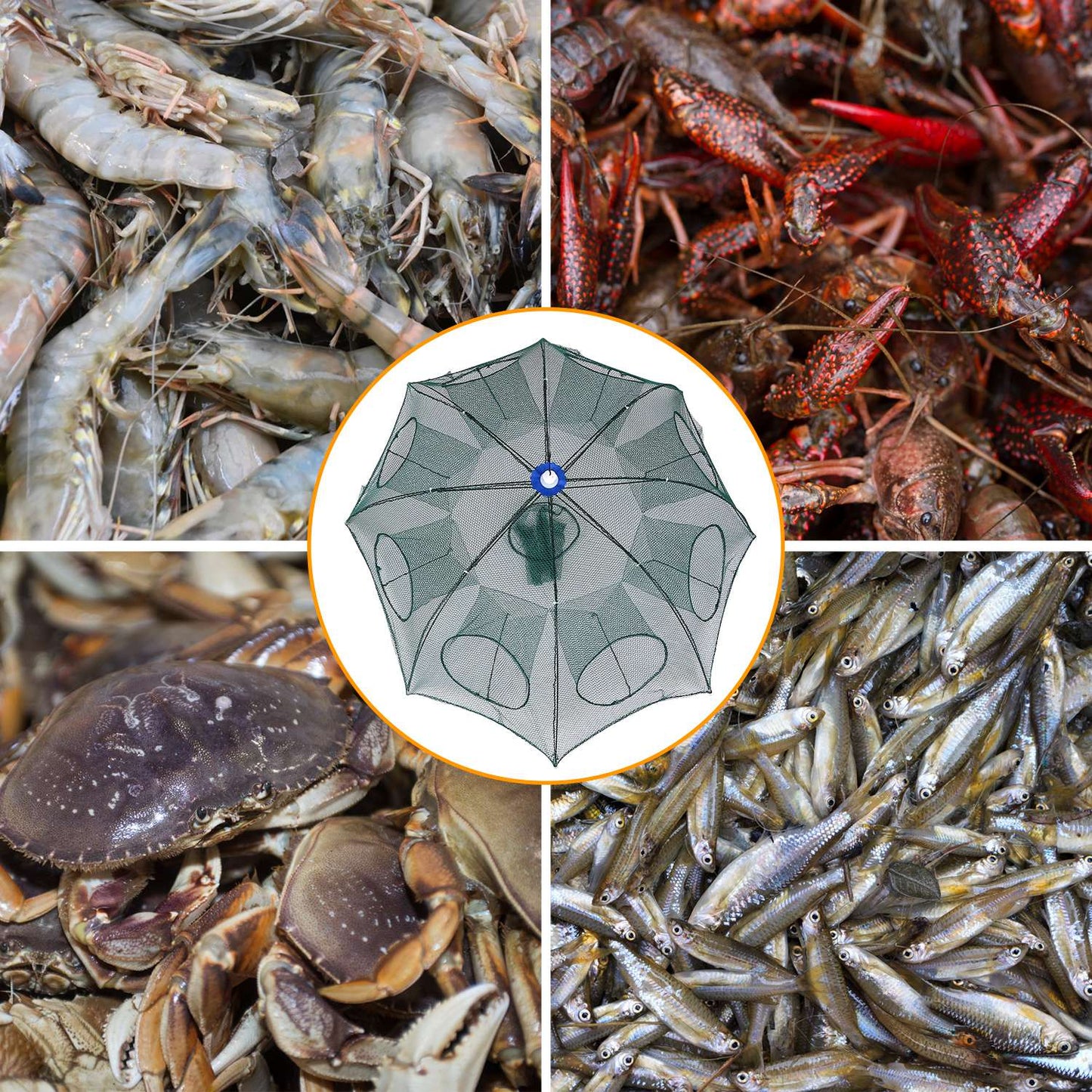 Foldable Fishing Bait Trap with 8 Entrances for Crab & Shrimp