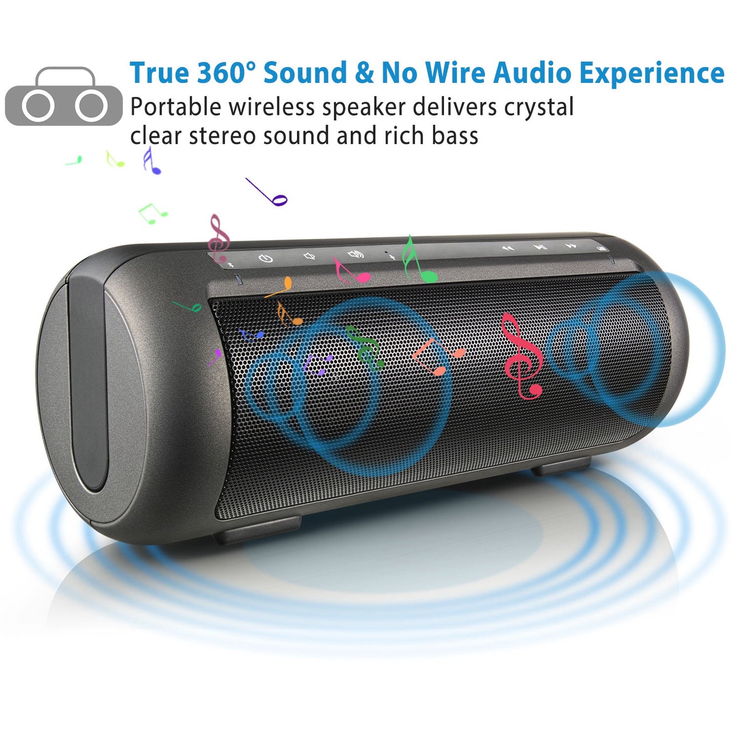 Portable Wireless Speaker with Dual Subwoofer & Microphone