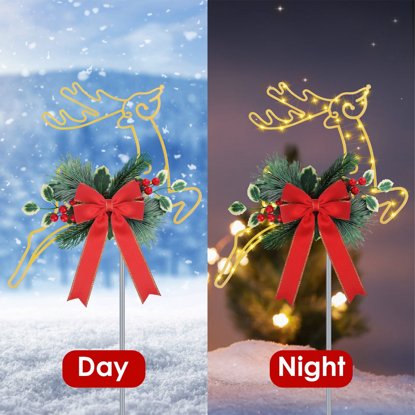 Christmas Reindeer Pathway Stake Lights with LED String (2-Pack)