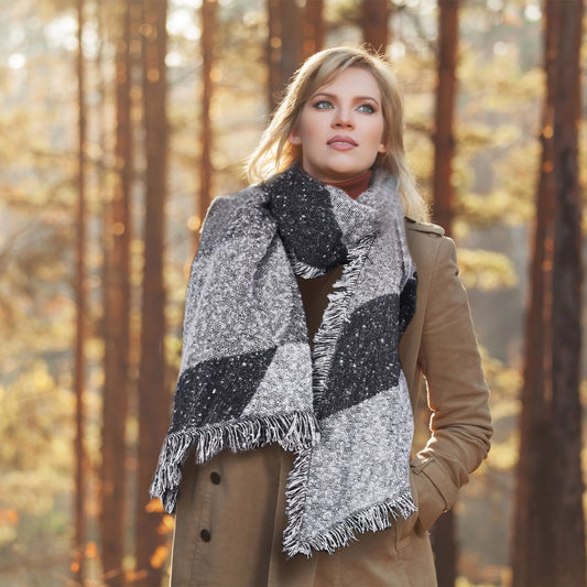 Women Plaid Winter Scarf & Cape