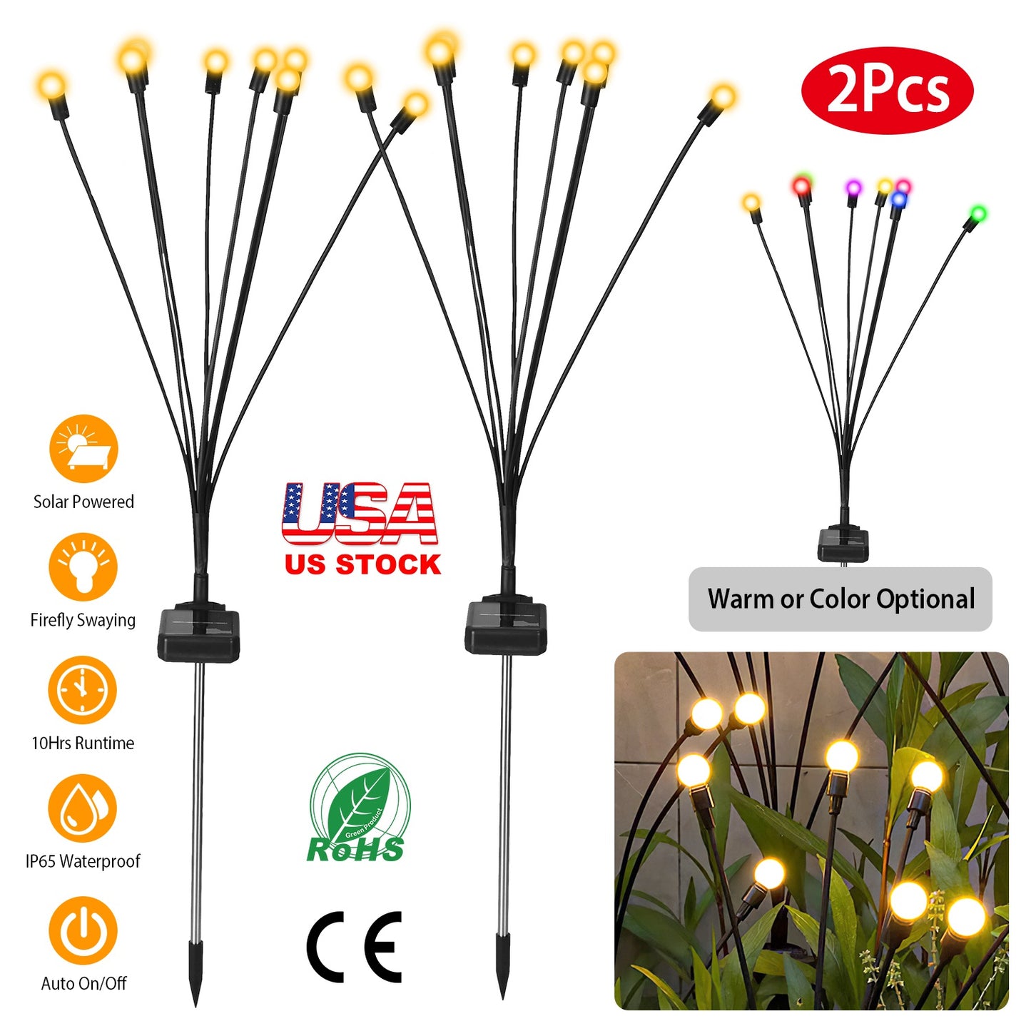 Solar Firefly Swaying Garden Lights - Waterproof LED Pathway