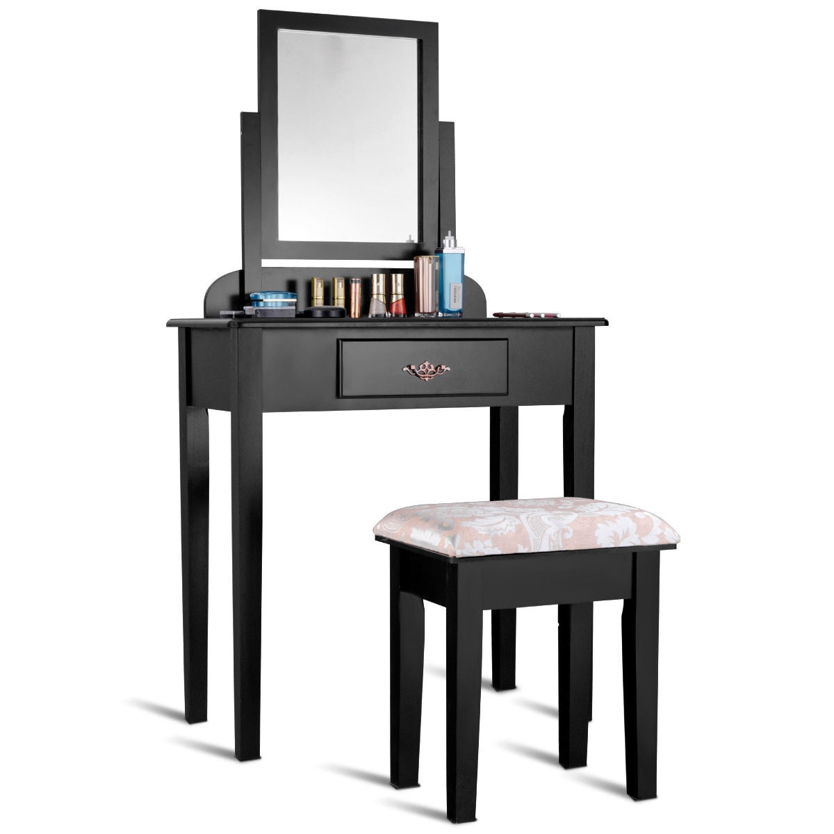 Vanity Dressing Table Set with Large Square Mirror and Stool