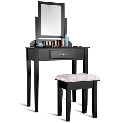 Vanity Dressing Table Set with Large Square Mirror and Stool