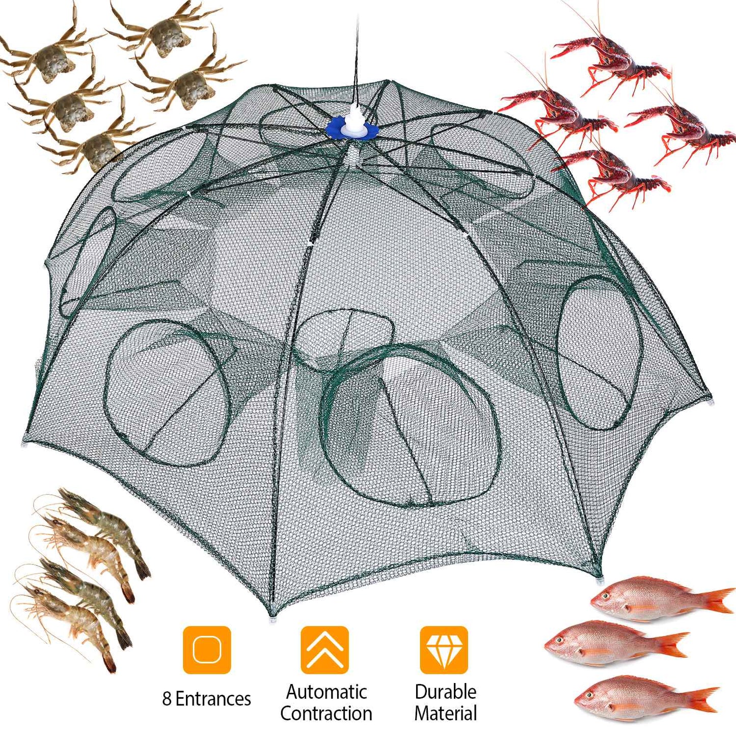 Foldable Fishing Bait Trap with 8 Entrances for Crab & Shrimp