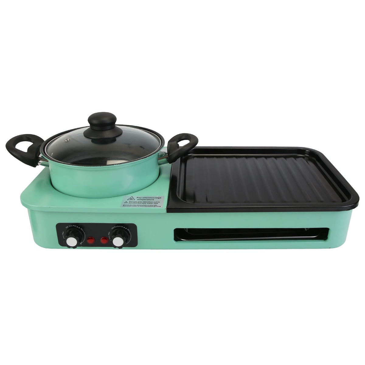 3 in 1 Electric Hot Pot with Grill 1600W Smokeless Non-Stick Korean BBQ Grill Shabu Shabu Hot Pot Combo with Independent Temperature Control for 3-5 P