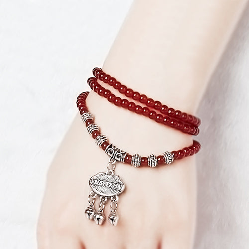 Red Agate Beaded Good Lock Bracelet