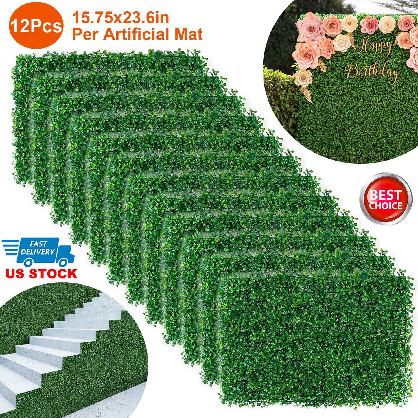 Artificial Boxwood Hedge Panels 23.6x15.75in - 12 Pack
