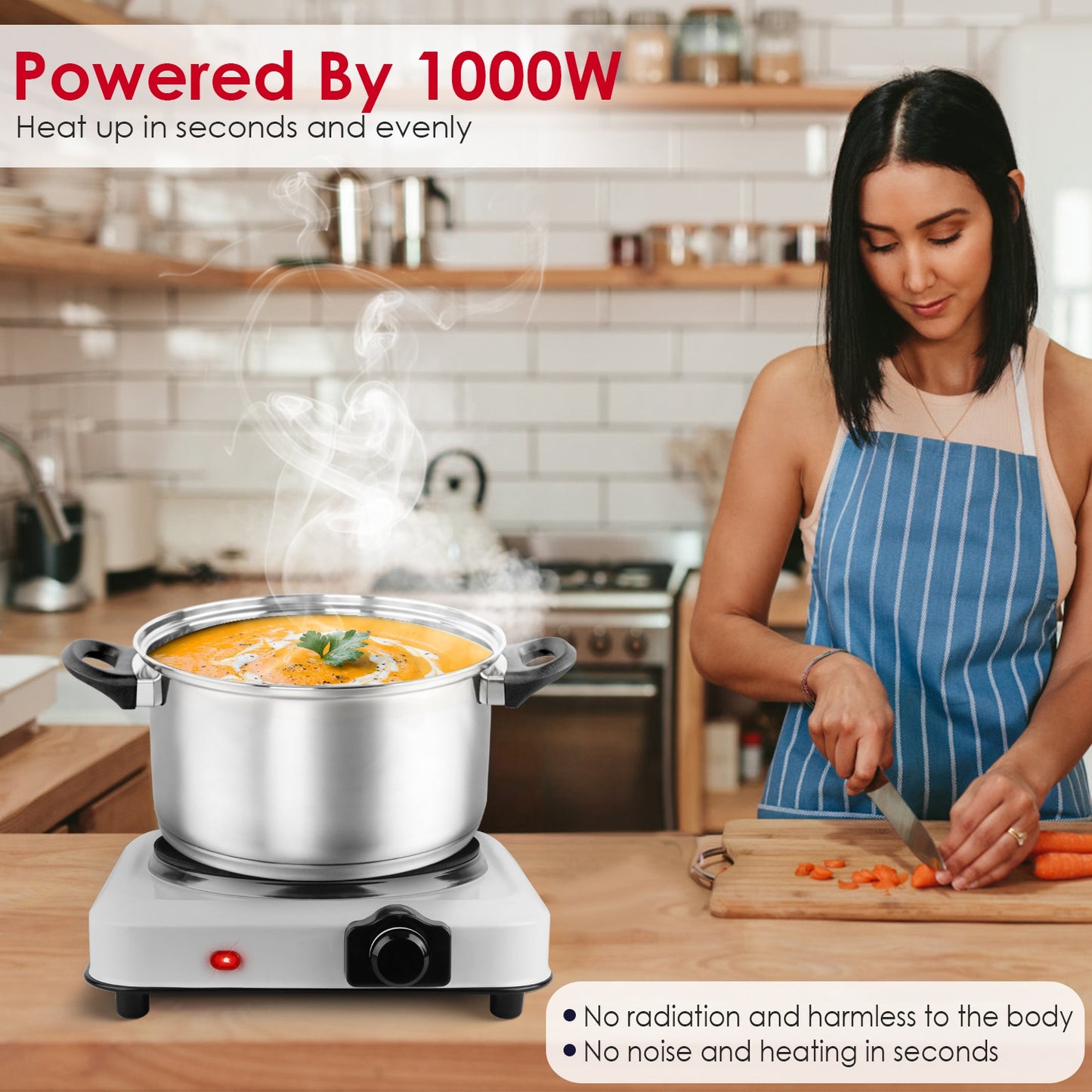 1000W Infrared Single Burner Hot Plate with Glass Cooktop