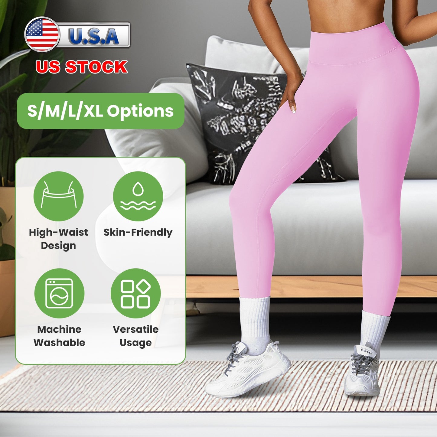 High Waist Workout Leggings with Tummy Control - 25" Inseam